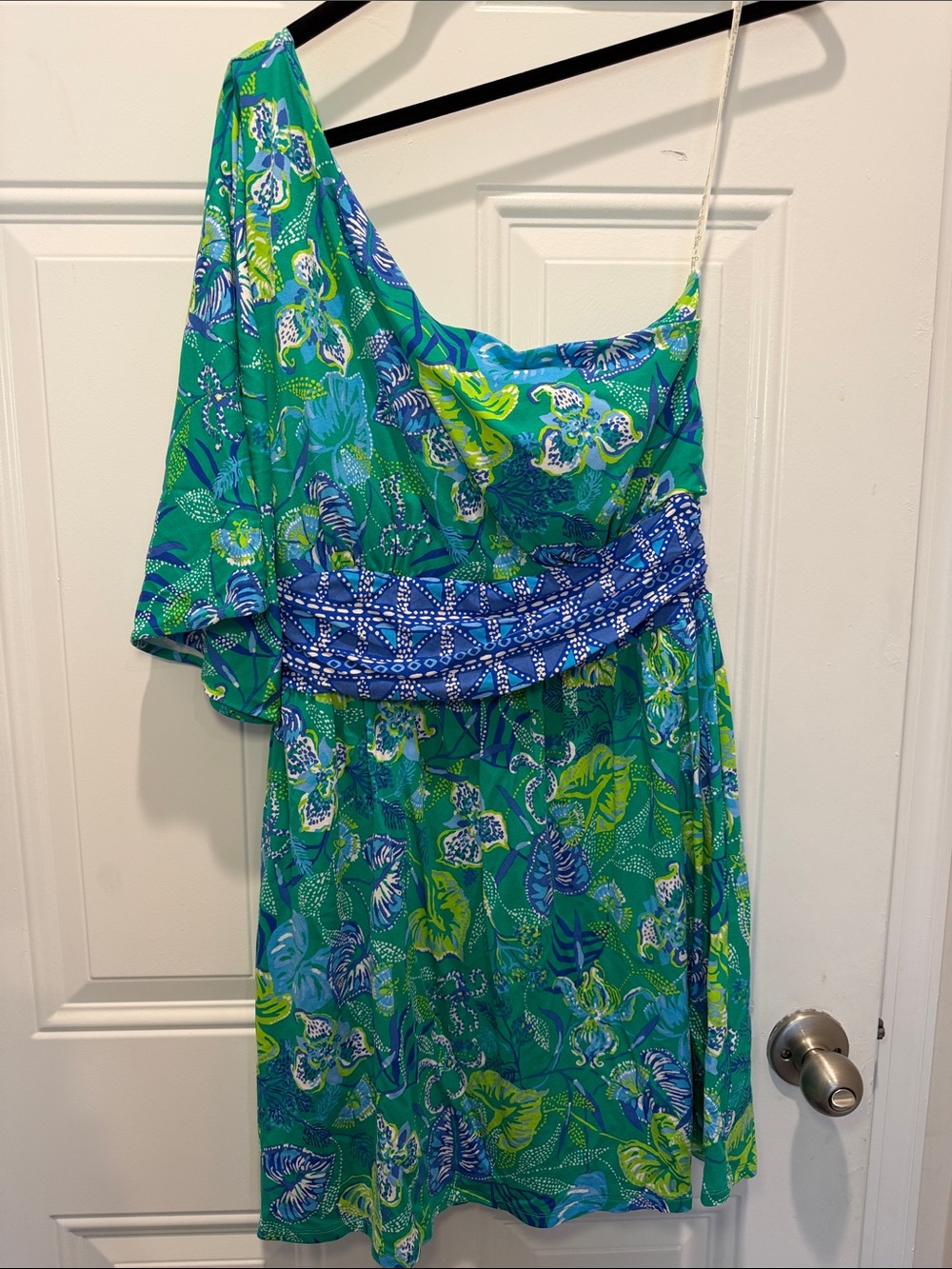 Lilly Pulitzer One-Shoulder Floral Romper dress in Green & Blue